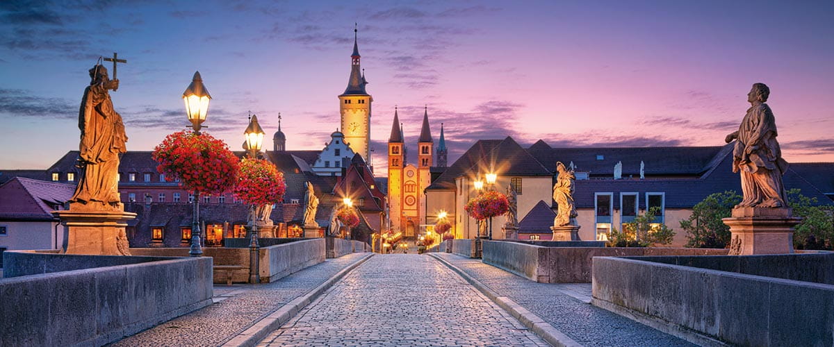 The bridge in Würzburg illuminated at night